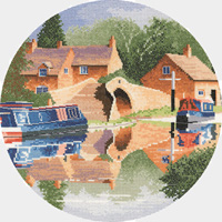 Canal Reflections - a cross stitch canal scene from the paintings of John Clayton