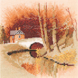 A cross stitch canal scene from John Claytons Miniatures range