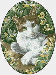 Brown and white cat cross stitch by John Stubbs
