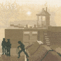 The Lock - a cross stitch canal scene in silhouette