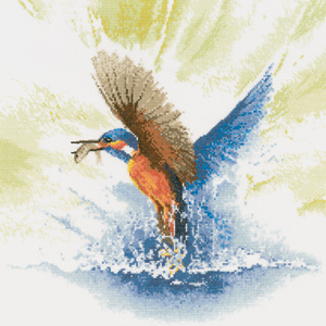 Cross stitch Kingfisher in flight