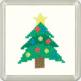 Cross stitch christmas tree coaster
