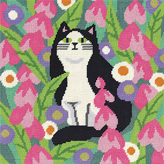 Black and white cat tapestry kit